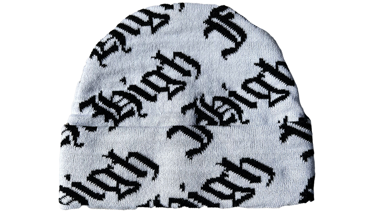 (White) All Over "F.H" Print Beanie